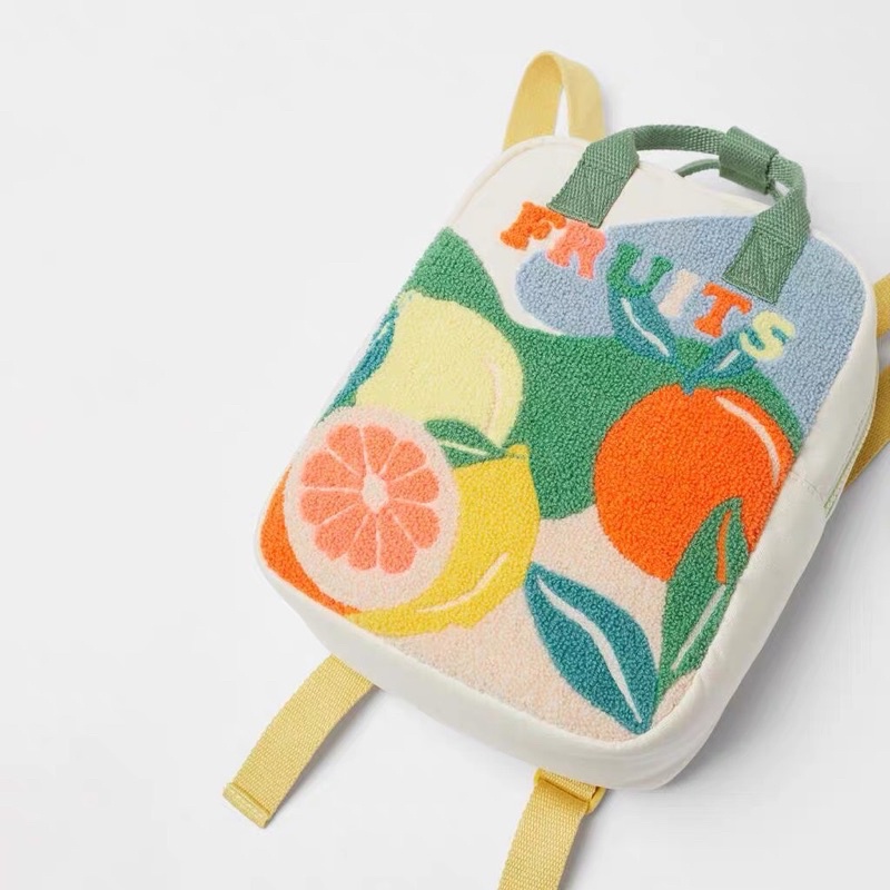 Balo Fruit cho bé gái bông xù nổi za.ra kích thước 26*24*10