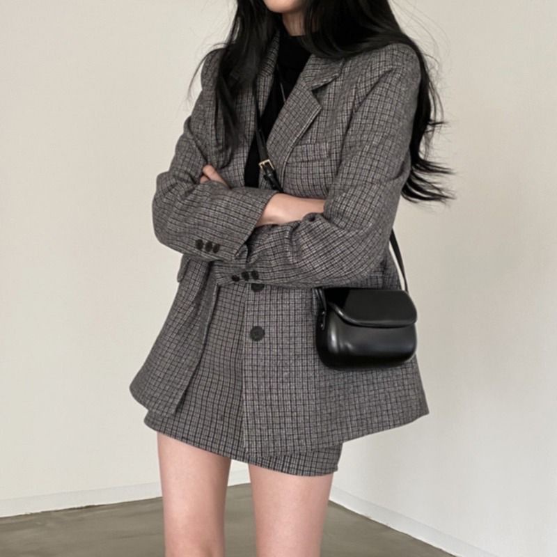 (SẴN) Bộ blazer kẻ phong cách Hàn Quốc