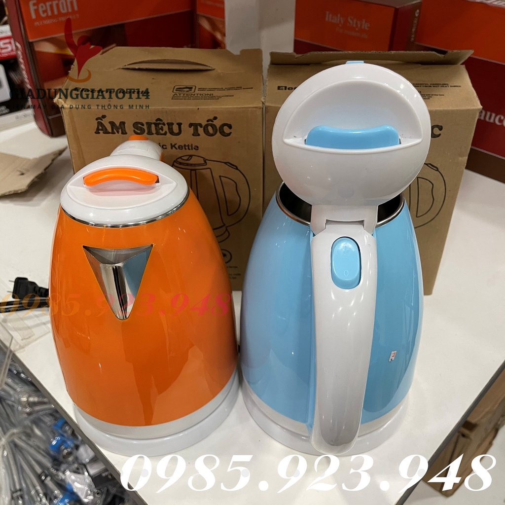 Ấm Siêu Tốc Đun Nước Electric Kettle Dung Tích 1.8 Lít Loại 2 Lớp Màu, Bảo Hành 6 Tháng Lỗi Đổi Mới