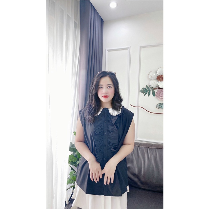 Áo Bigsize sơ mi ren cổ Ben Tô (60-85kg) MS110