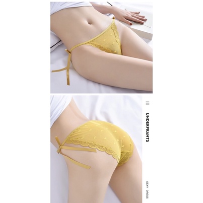 Quần Lót Nữ ️ Quần Lót Ren Họa Tiết Tim Thắt Nơ Hông Sexy Điệu Đà mẫu 039