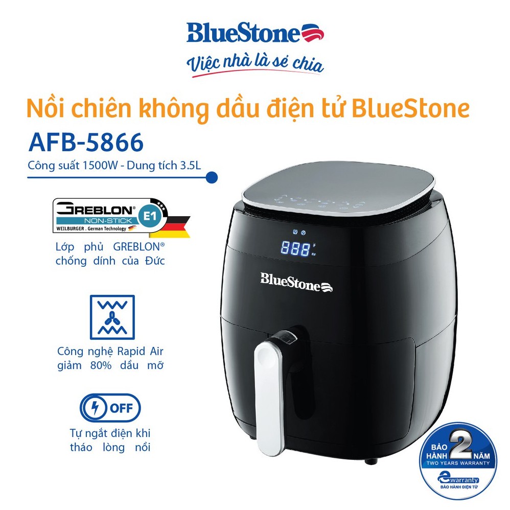 Nồi Chiên Không Dầu Bluestone AFB-5866 3.5L - Đen, Chống Dính, 1500W
