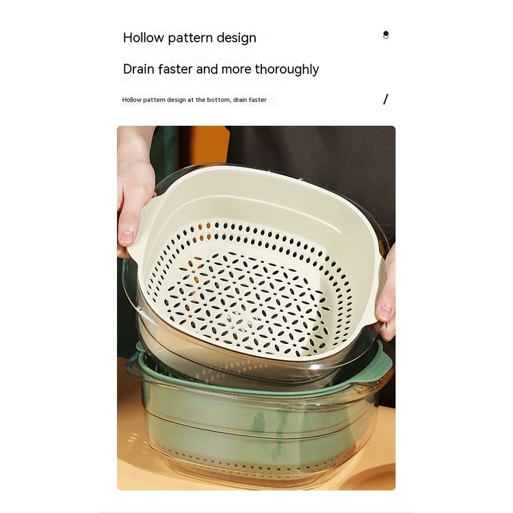 Rổ Rửa Rau Củ Quả Hai Lớp Bằng Nhựa Màu Sắc Tương Phản Sáng Tạo Dành Cho Nhà Bếp