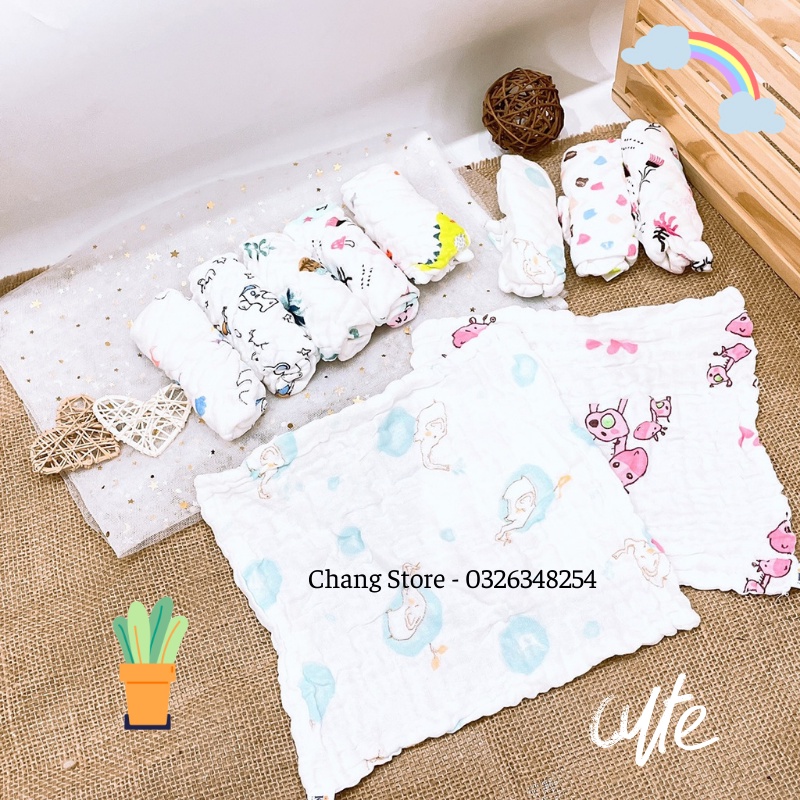 [SET 5 CÁI] Khăn Sữa/ Khăn Đa Năng Cho Bé Loại 6 Lớp Siêu Mềm, Kích Thước 30*30cm