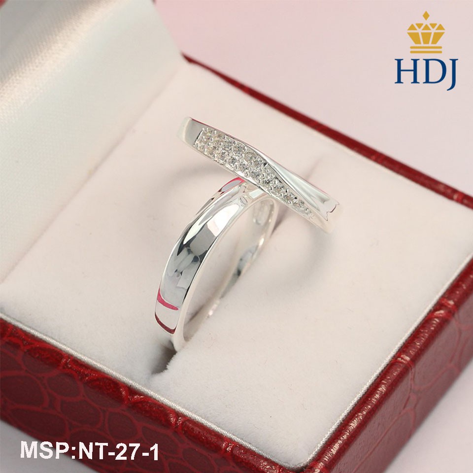 Nhẫn đôi bạc, nhẫn cặp bạc, nhẫn đôi bạc đẹp, nhẫn cặp bạc đính đá đơn giản trang sức cao cấp HDJ mã NT-27-1