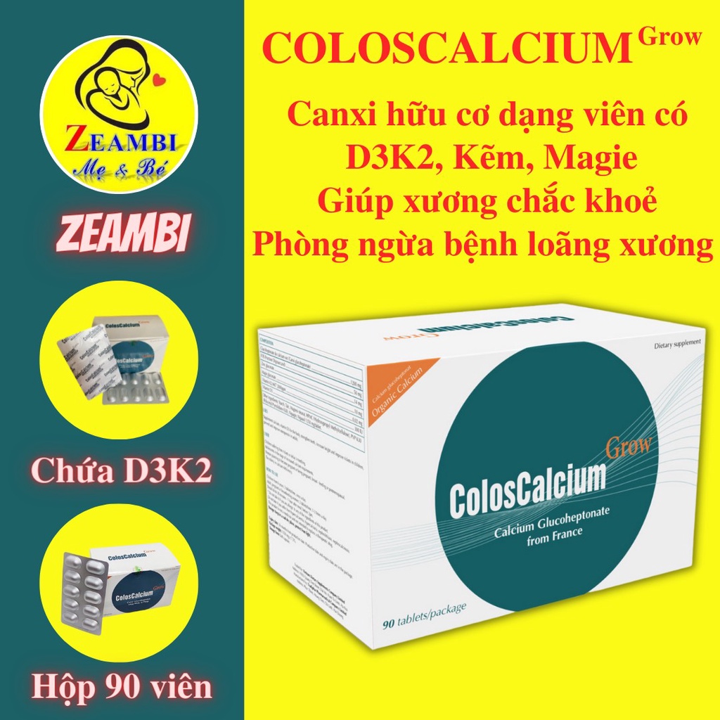 Canxi hữu cơ Coloscalcium Grow - Cho phụ nữ mang thai ,con bú, người già,Giúp xương chắc khỏe,phòng loãng xương (90Viên)