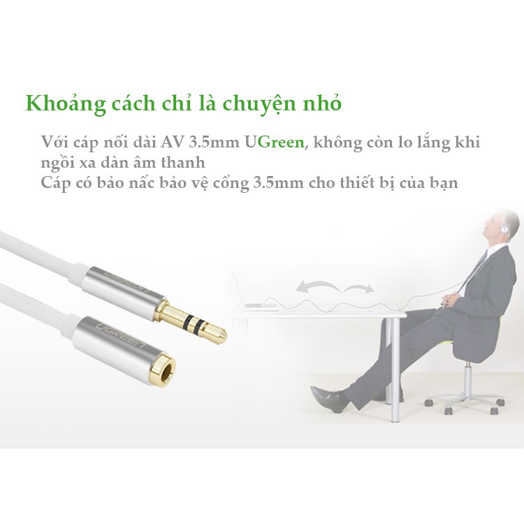 Dây AV nối dài 3.5mm đầu mạ vàng dài từ 0.5-2m UGREEN AV118 - Hàng phân phối chính hãng - Bảo hành 18 tháng