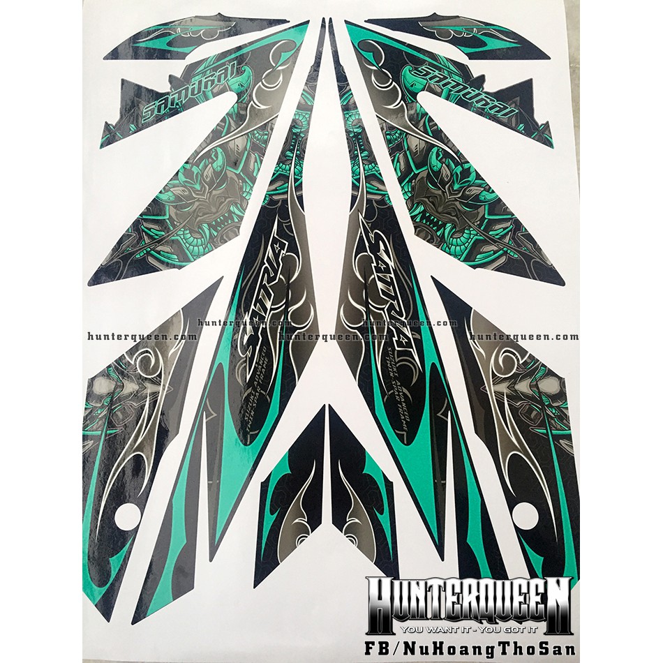 Tem rời xe RAIDER FI đen. Samurai xanh ngọc. Chỉnh sửa theo yêu cầu, mua để nhận quà. Decal chất lượng, bền đẹp
