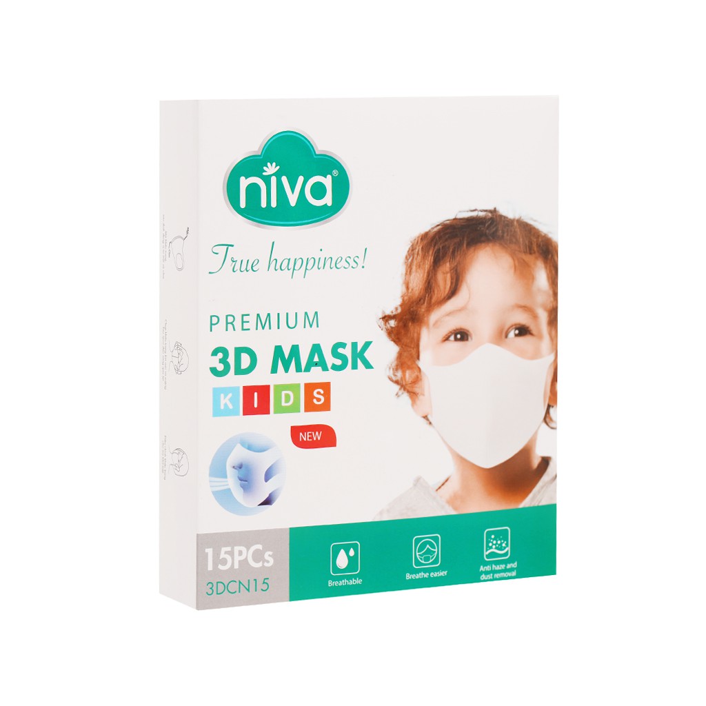 Khẩu trang trẻ em 3D Mask Niva [ hộp 15 chiếc ] khẩu trang cho bé, mềm mại, không đau tai- Soleil shop