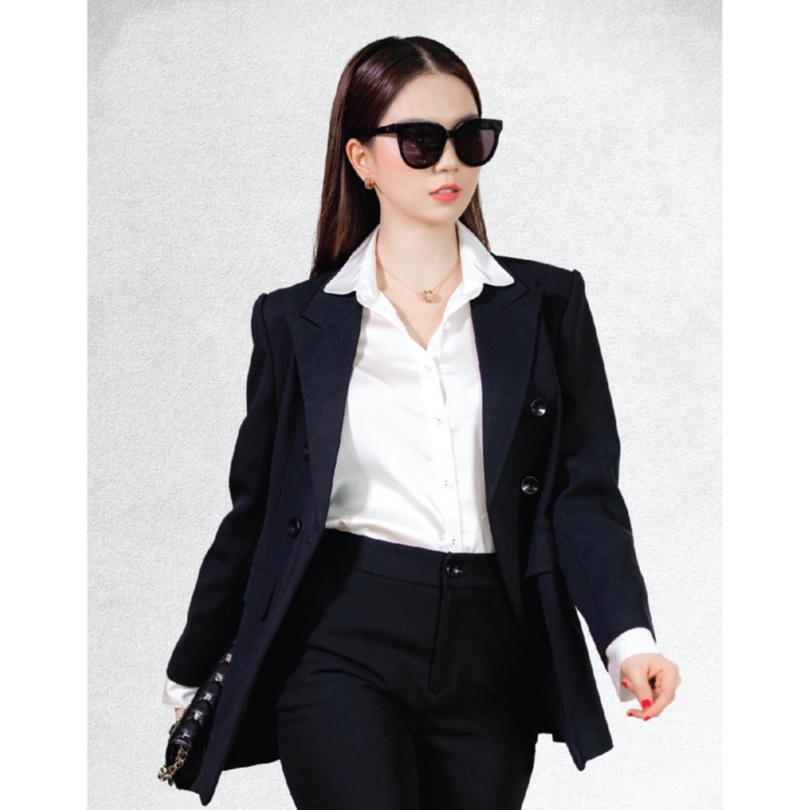 Set vest nữ dáng dài phối chân váy đen sang trọng VENUS