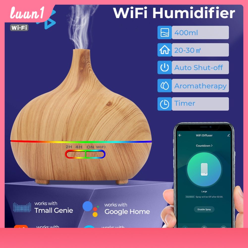 Còn Hàng TUYA WiFi Vân Gỗ Tự Động Vòng Thơm Khuếch Tán Tinh Dầu Lọc Không Khí Thơm Khuếch Tán Làm Việc Với Alexa Và google Nhà Cá Tuyết