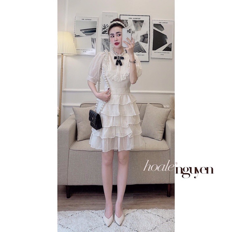 Váy Đầm ren bi tầng kèm tag nơ