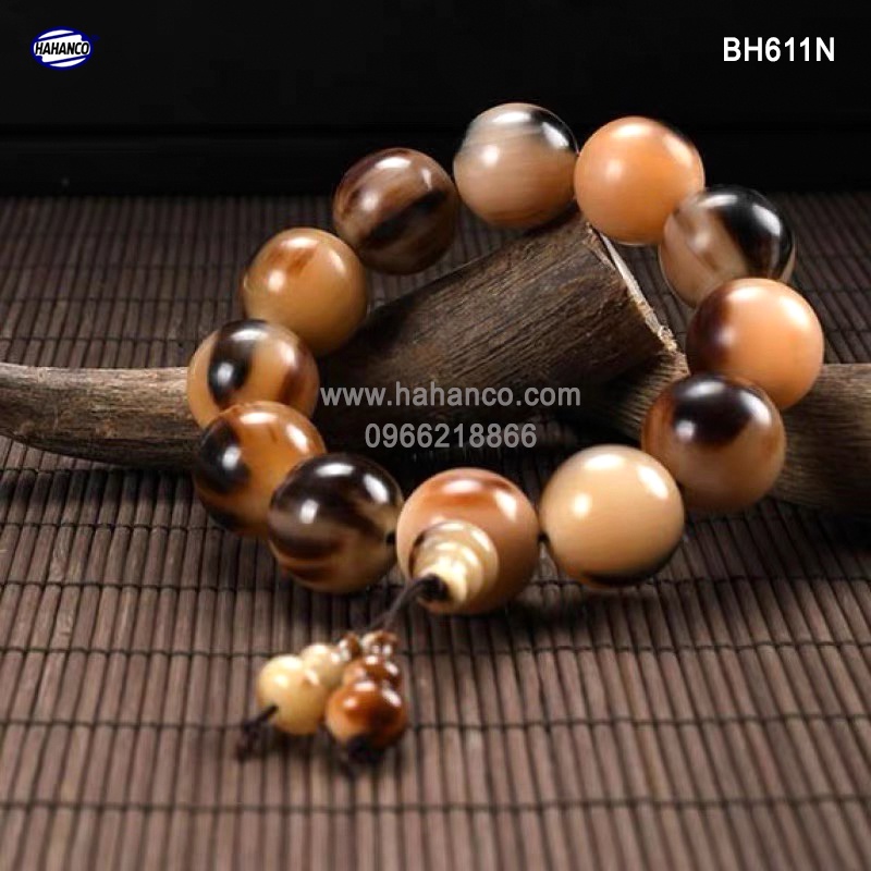 Vòng tay Sừng bò Châu Phi vân nưa đuôi Hồ Lô - Mang lại Bình An và May Mắn - BH611N