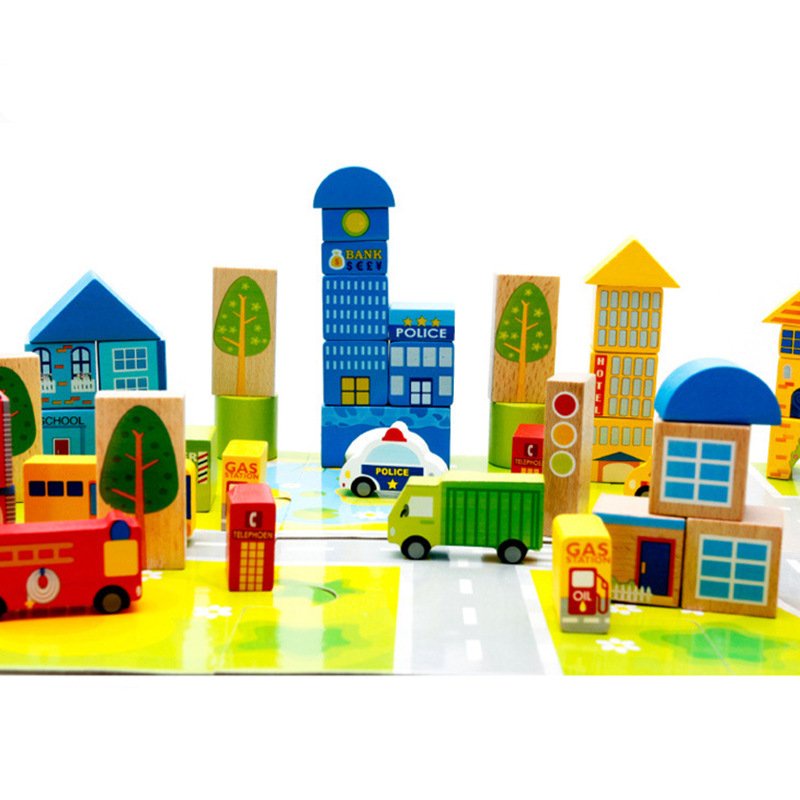 Đồ Chơi Xếp Hình Thành Phố Thông Minh Bằng Gỗ Cho Bé