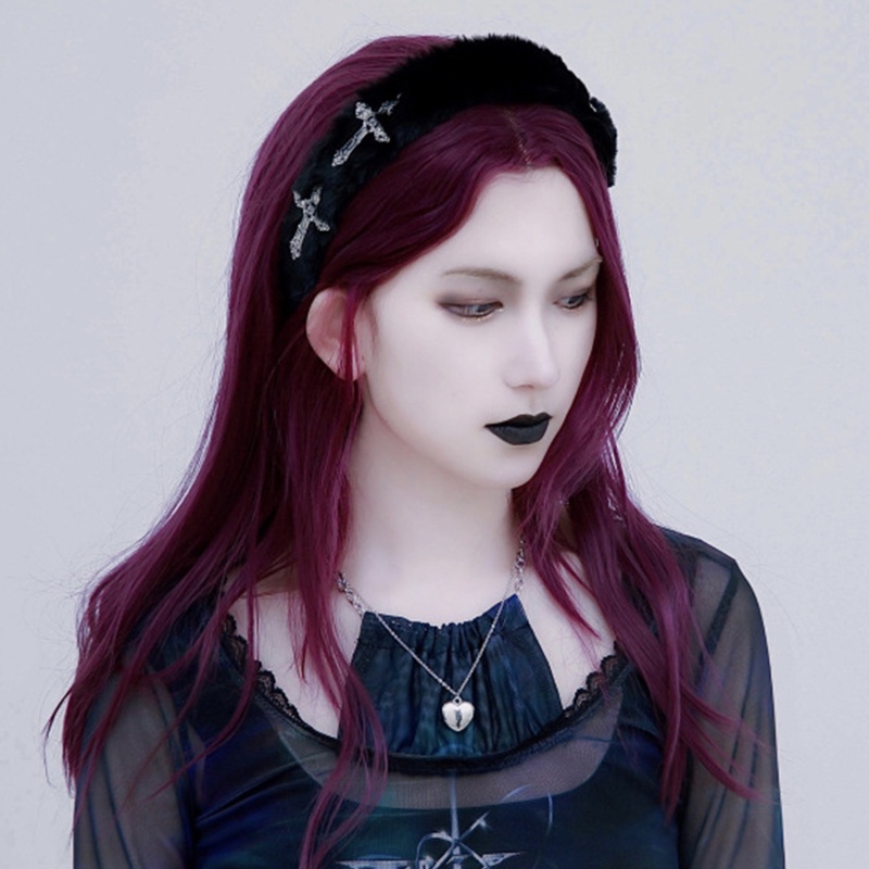 Băng Đô Cài Tóc Bằng Da Phối Lông Phong Cách Gothic