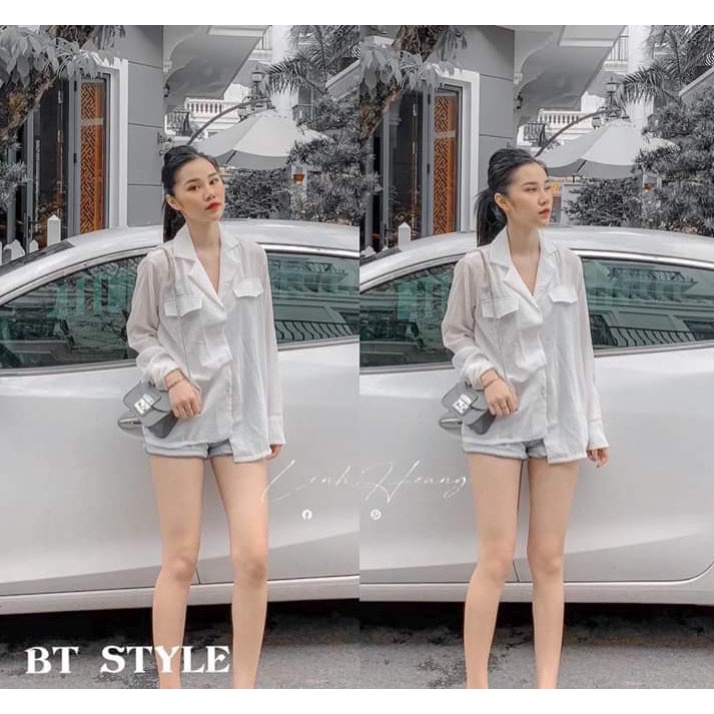 [Mã FAMARAL1 giảm 10K đơn 50K] ÁO SƠ MI GU CỔ VEST 2 TÚI NGỰC