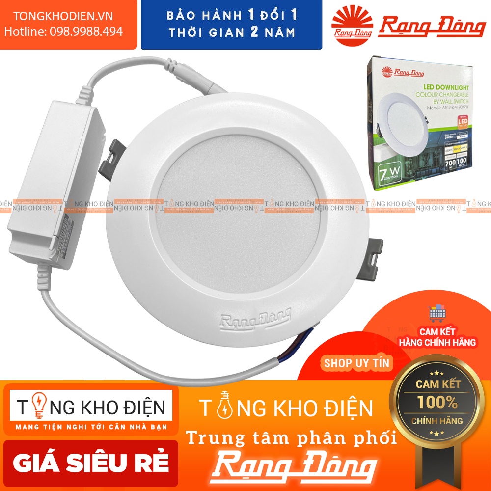 [CHÍNH HÃNG] Đèn LED âm trần đổi màu 7W khoét lỗ 90mm Rạng Đông - SAMSUNG chipLED