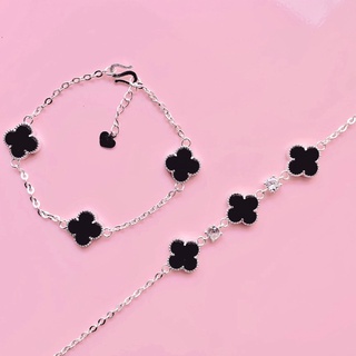 Lắc tay / Vòng tay bạc 4 lá đen chất liệu bạc ta - Lily