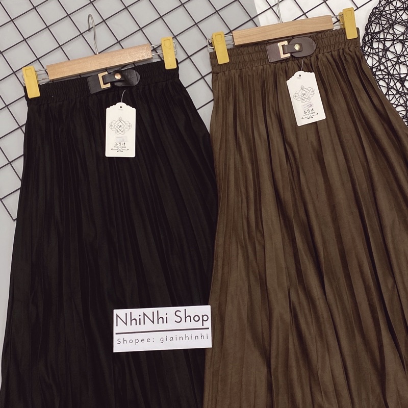 Chân váy xếp ly đai da, Chân váy xòe dáng dài CV1120 - NhiNhi Shop