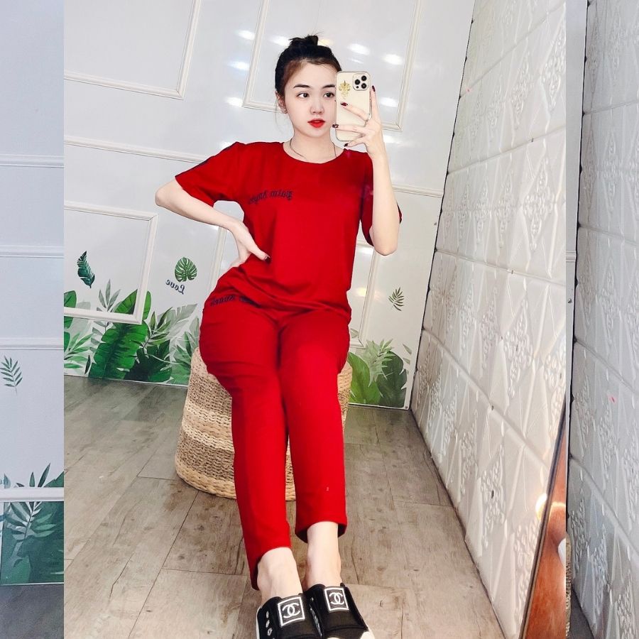 Đồ bộ nữ bigsize Đồ ngủ nữ đồ bộ mặc nhà đẹp dễ thương cotton thể thao trung niên quần dài ESHOP DB14