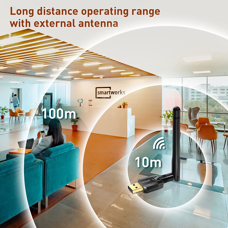 Bộ chuyển đổi USB Bluetooth 5.0 có ăng ten ngoài cho PC Long Range 100m không dây