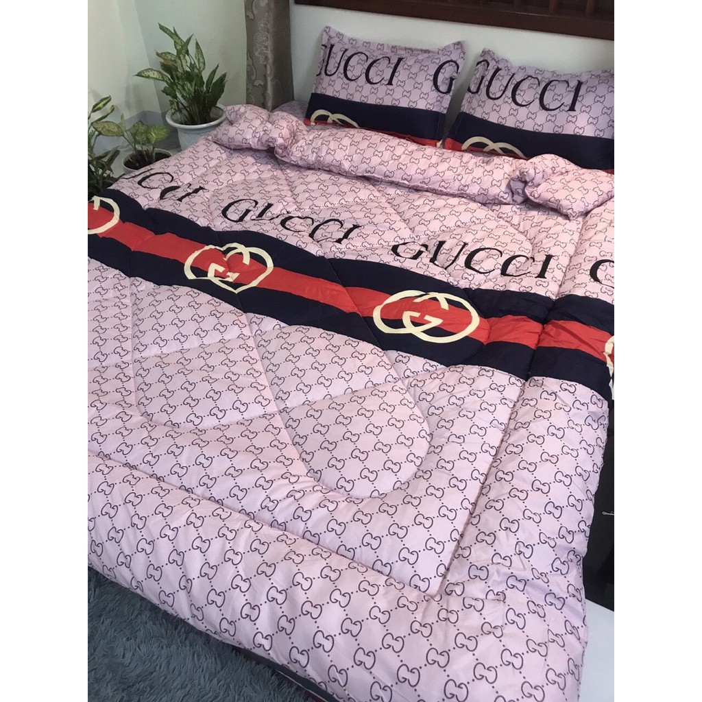 Bộ ga gối poly 1,6m GUCCI HỒNG