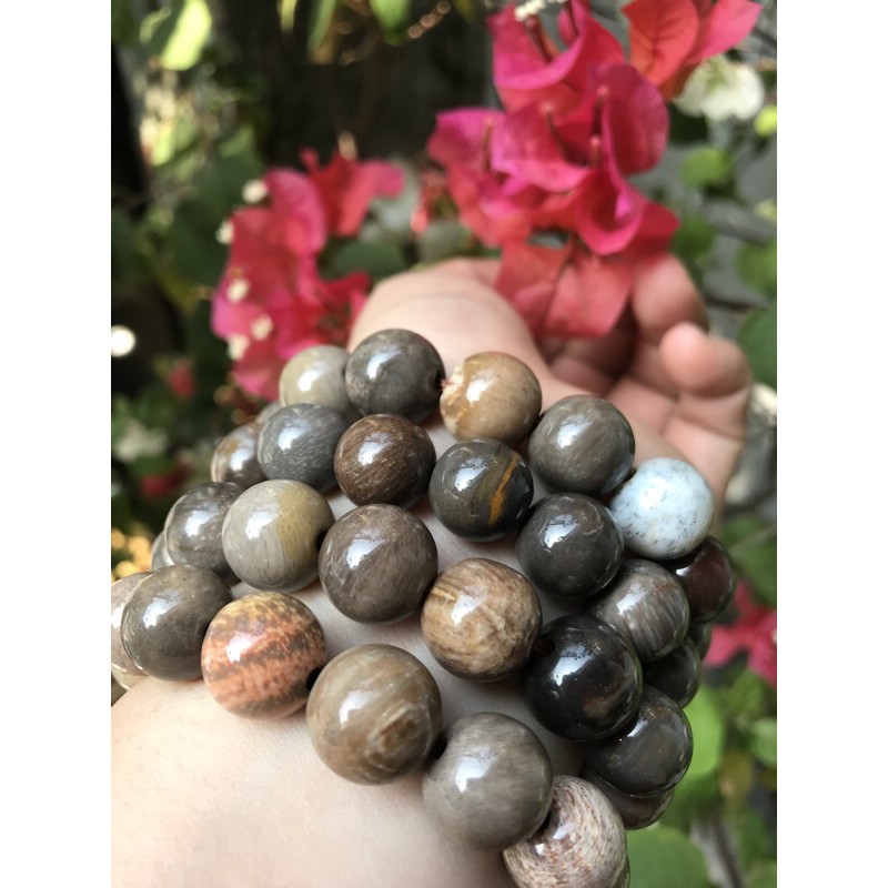 🌺💦🌺Vòng Gỗ Hóa Thạch Màu Vân Bóng Đẹp Nam Đeo size 13mm Màu Trắng Nâu Sáng Bóng Vàng Nhẹ Nam đeo tay đẹp sang 340k/1v ạ