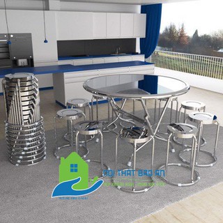 Bộ bàn ăn 1 bàn 10 ghế inox - Nội Thất Bảo An