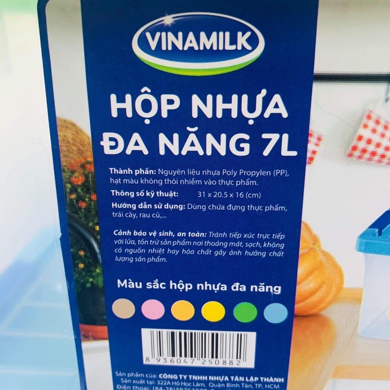 [XẢ KHO GIÁ SỐC] Hộp Nhựa Đa Năng 2 Quai Nắp Gài 7L Tân Lập Thành - Hôp Nhựa Đựng Phực Phẩm, Rau Củ - HKM Vinamilk