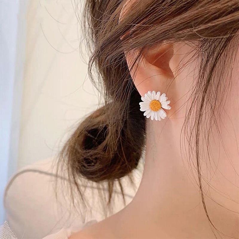 Khuyên tai SUAKE mạ bạc 925 mặt hình hoa cúc phong cách Hàn Quốc đơn giản thời trang làm quà tặng dành cho nữ