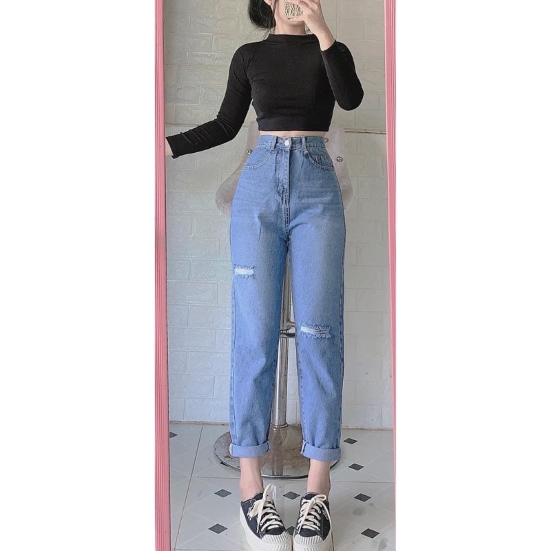 Baggy jeans lưng cao rách PT