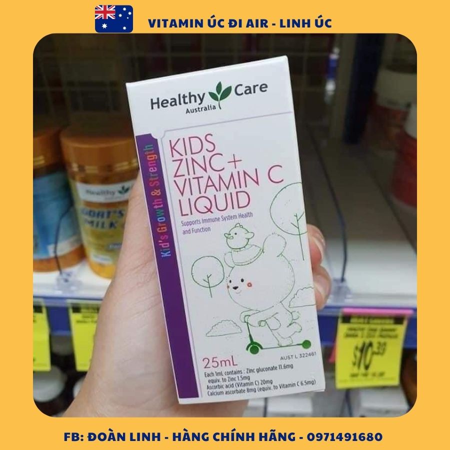 Kẽm Nước Healthy Care Kids Zinc + Vitamin C Liquid 25ml, Hàng Chuẩn Úc