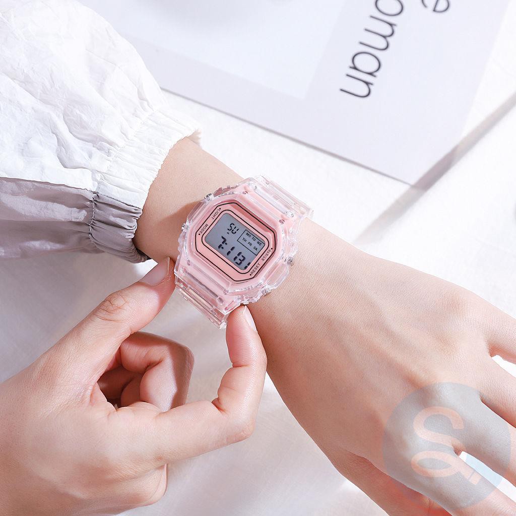 ◆○✿Unicorn ins wind electronic watch female student Korean version of simple waterproof luminous square transparent matcha green couple watch