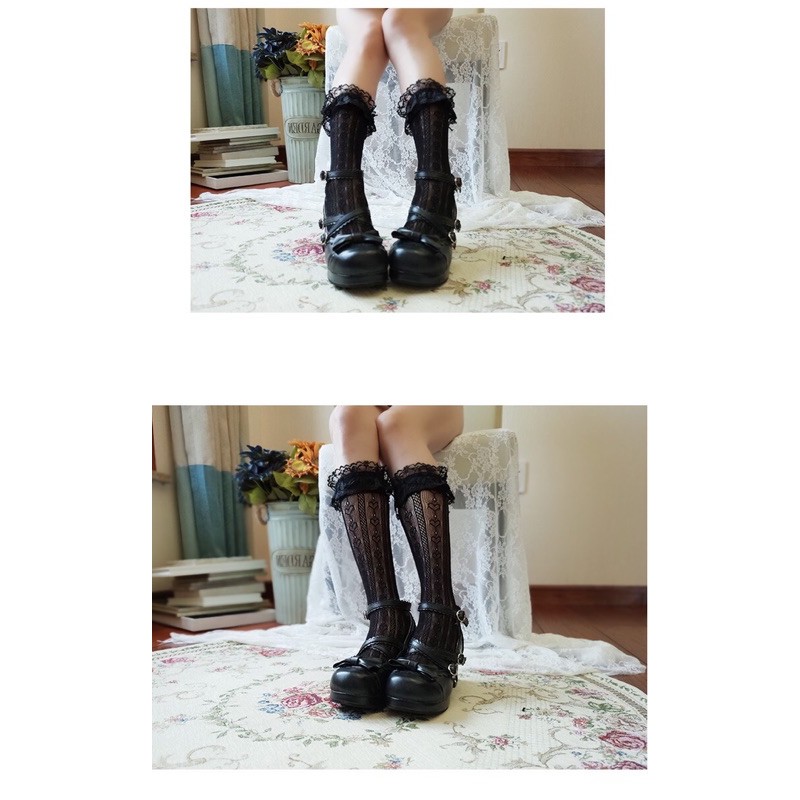 Tất nữ ren lolita loại đẹp, vải mềm mịn, ren hoa mềm