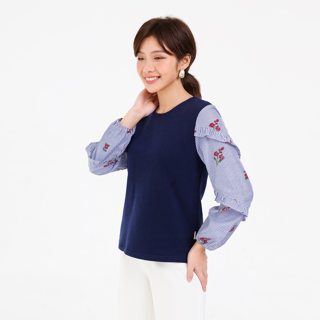 Áo nỉ chui đầu tay phối can bèo VIENTRAN V61W20T039 (Nhiều màu) | BigBuy360 - bigbuy360.vn