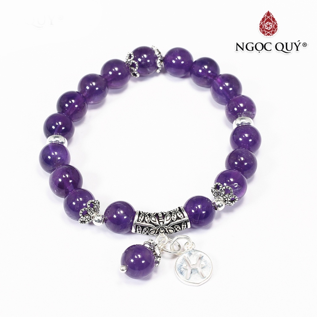 Vòng tay TA tím charm bạc cung hoàng đạo - Ngọc Quý