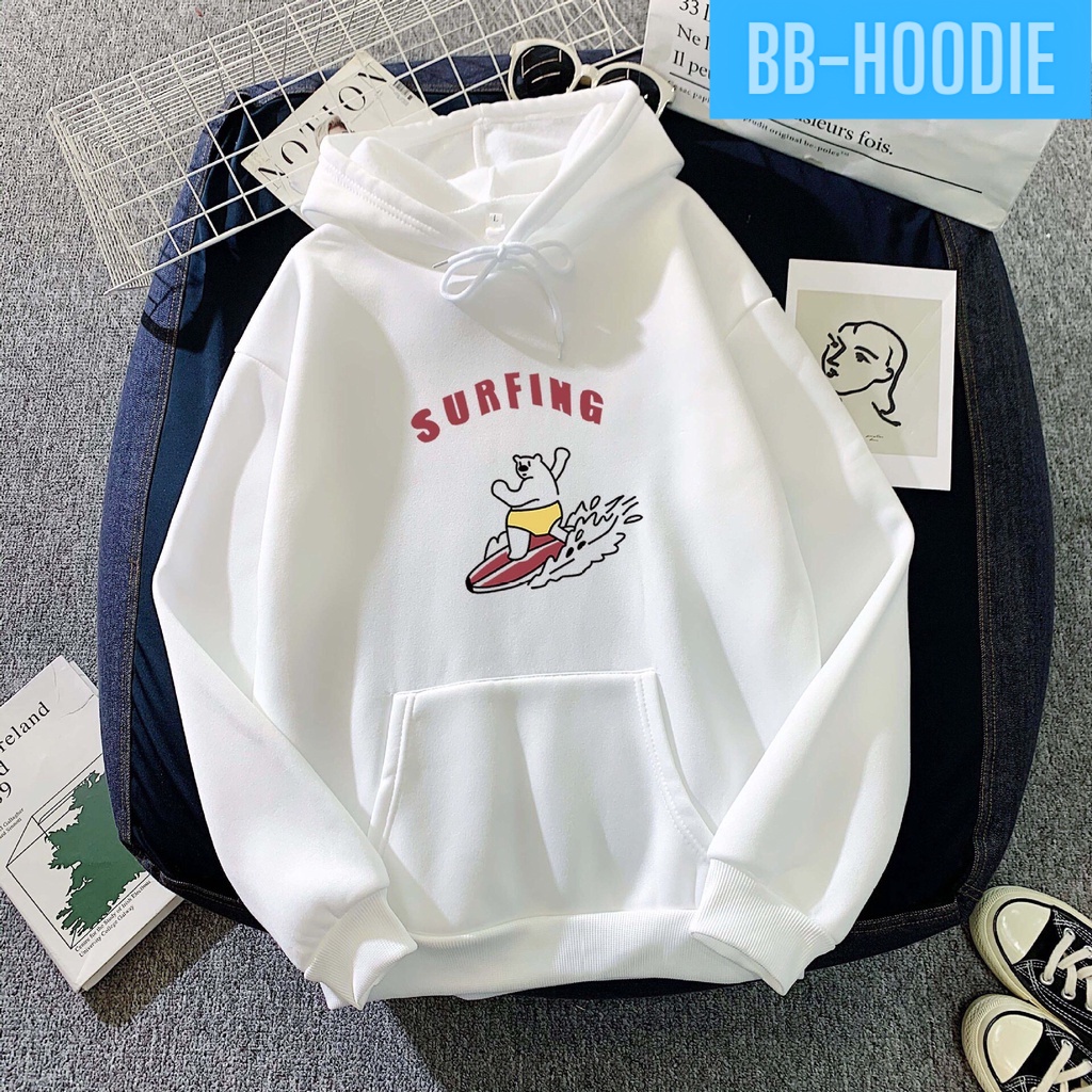 Áo Hoodie From Rộng Unisex In Hình Gấu Hoạt Hình Lướt Ván Cute , Vải Nỉ Mềm Mại Dày Dặn Phong Cách HOT TREND BB HOODIE
