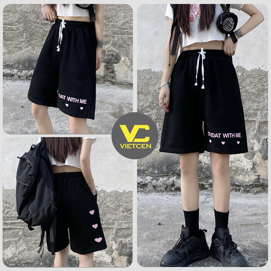 Quần Short Nam Nữ STUDAT HEART Chất Thun Cotton Dày Mịn_VIETCEN