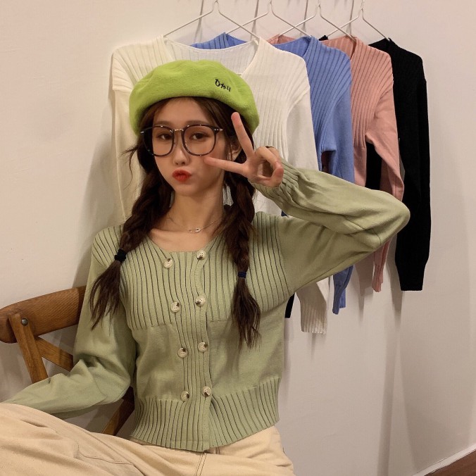 Áo Khoác Cardigan Cổ Vuông Dáng Rộng Cho Nữ
