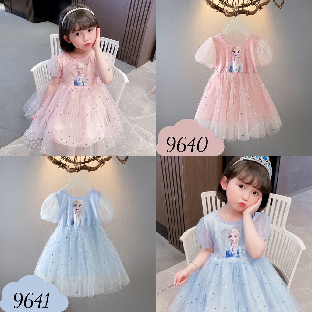 Đầm Bé Gái Elsa Voan Xòe Lấp Lánh Cho Bé Từ 9-17KG