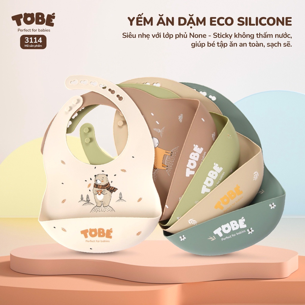 Set khay silicone ăn dặm 3 món Tobe eco silicone cao cấp gồm khay, bát, yếm