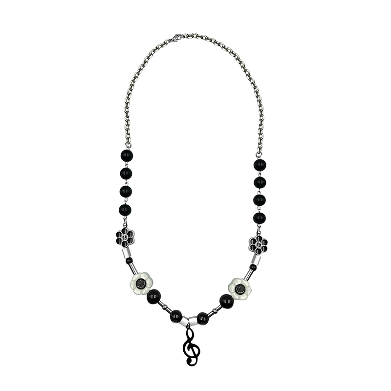 Dây Chuyền Mặt Hình Hoa Hướng Dương Mặt Cười Màu Đen Phong Cách Hip Hop 22707