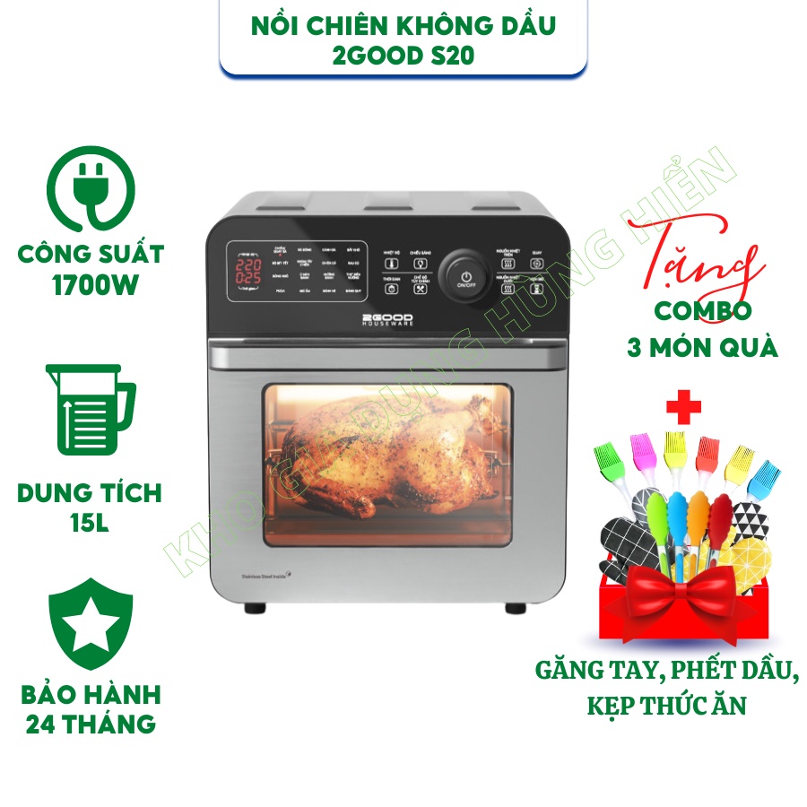 (Mã CHUTHH100 giảm 100k) Nồi Chiên Không Dầu 2GOOD Vortex S20 Inox 304 Chống Gỉ Đa Chức Năng Cao Cấp - Hàng Chính Hãng