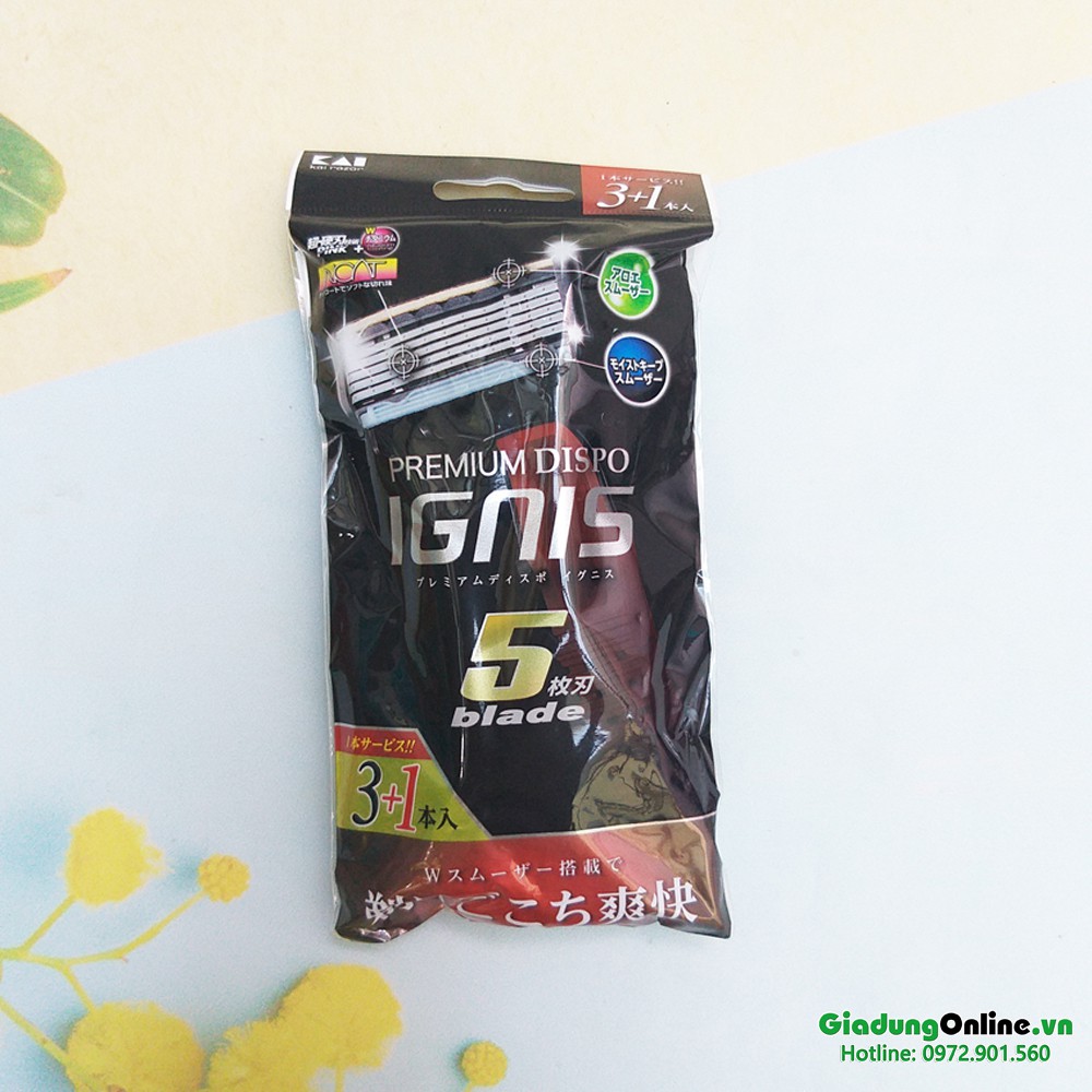 Set 3 dao cạo râu 5 lưỡi kép Ignis KAI cán đỏ hàng Nhật - Larva Store