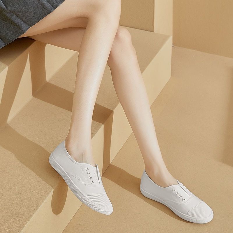 Giày Canvas Mùa Hè Màu Trắng Đế Bằng Thoải Mái Dễ Phối Đồ Phong Cách Hàn Quốc Hàng Mới 2022 Cho Nữ