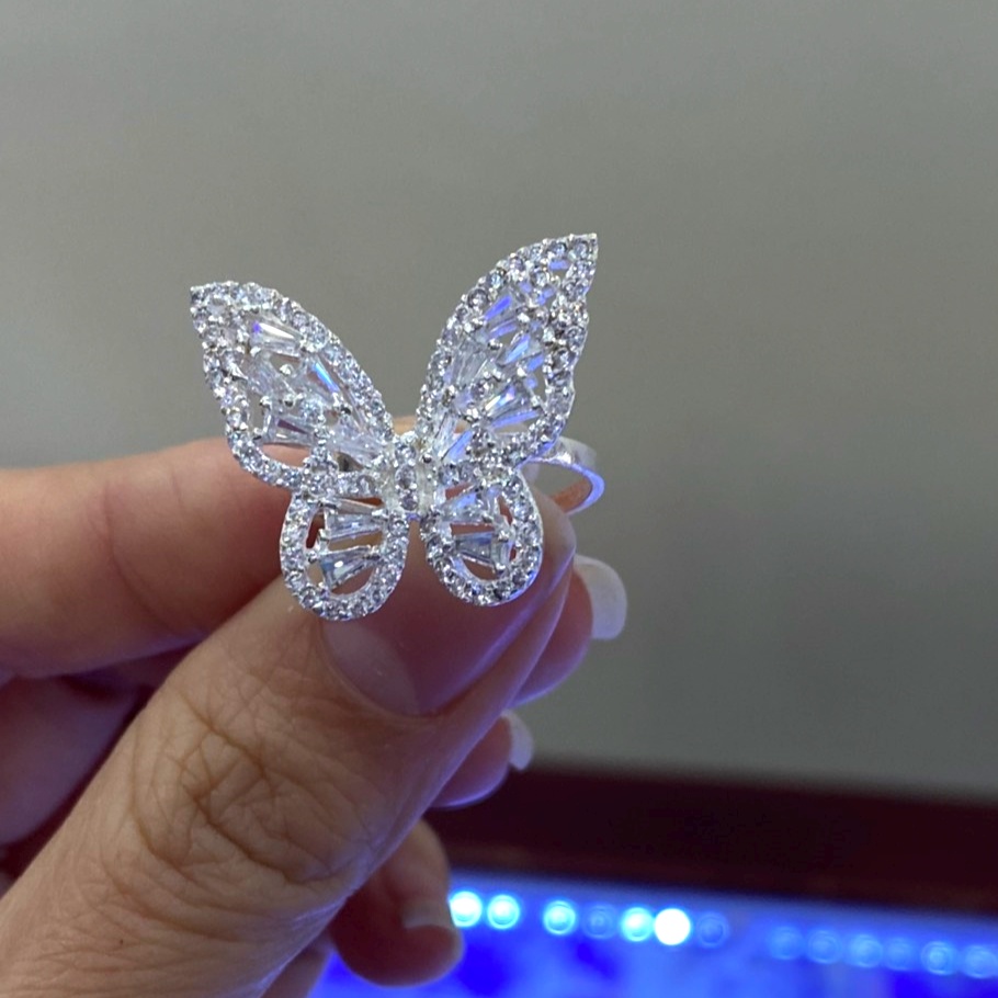 Nhẫn bạc nữ kiểu hở Free size mặt butterfly, Nhẫn nữ chất liệu bạc ta cao cấp - Trang sức bạc Evasilver
