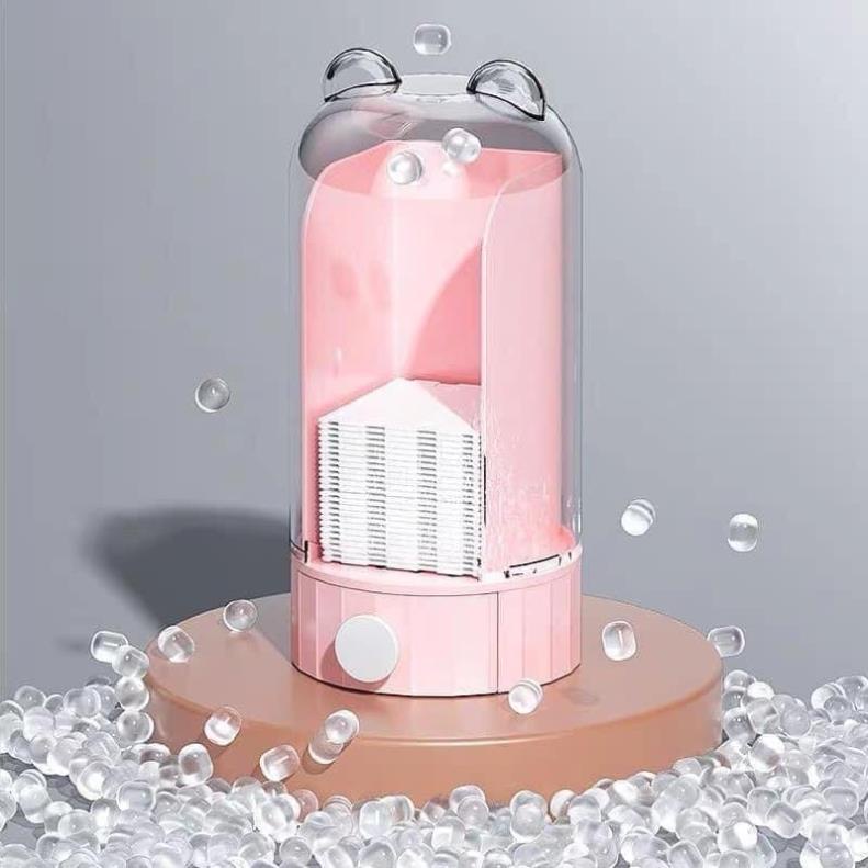 🔥 FREESHIP 🔥 Hộp Đựng Bông Tẩy Trang Treo Tường Hình Gấu, Máy Rút Bông Tẩy Trang Tự Động Kháng Khuẩn