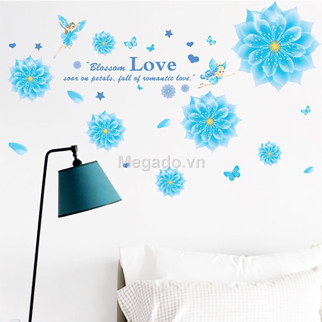 Decal dán tường sao hoa xanh