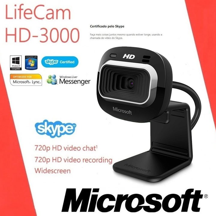 LifeCam HD 3000 - Webcam Microsoft Cho Laptop, Máy Tính, HD 720p