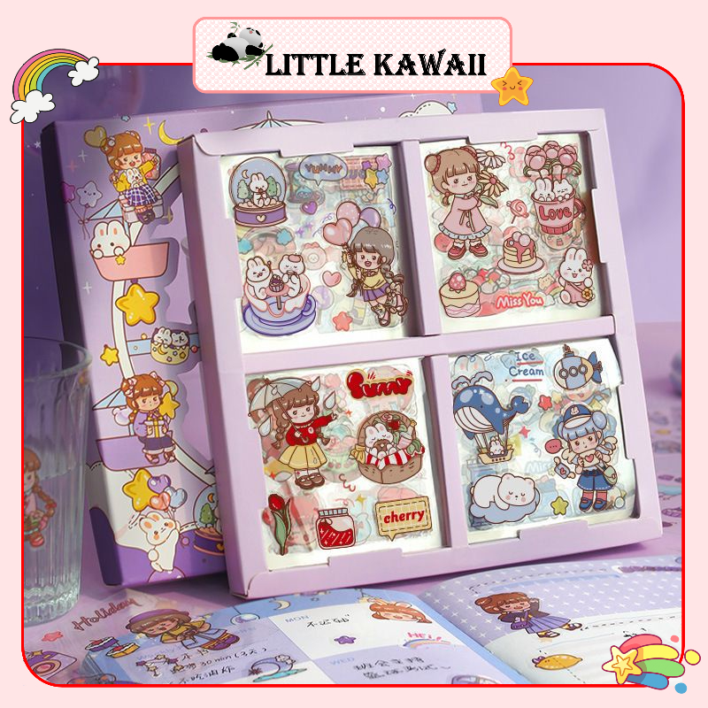 Hộp 100 tấm sticker hình dán trang trí dễ thương cute
